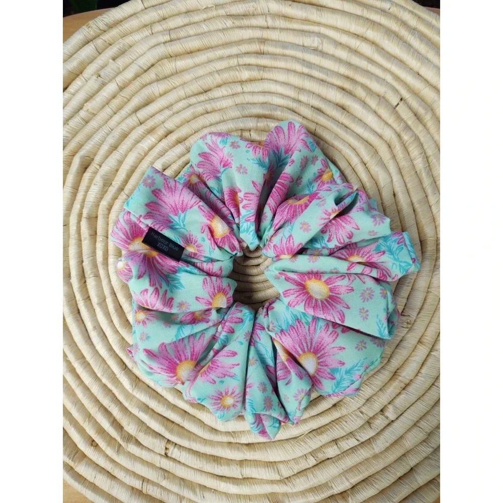 Mint Green Aster Floral Polyester Cotton Blend XXL‎ Scrunchie 7